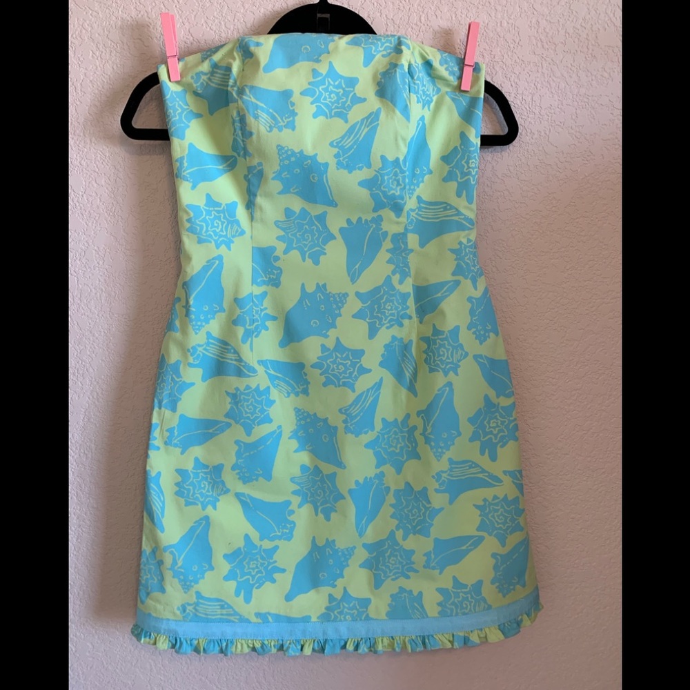 Lilly Pulitzer Lime Green & Aqua Strapless Shell-Print Sundress